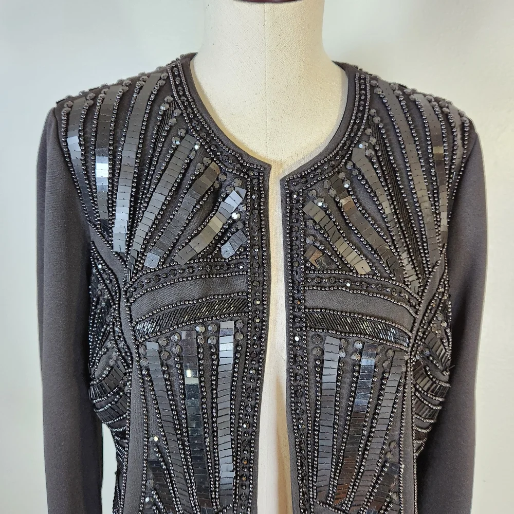 CACHE Embellished Sequin & Beads Evening Dress Black Jacket Medium - Picture 4 of 16